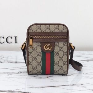 Gucci Brown GG Supreme Crossbody with Green and Red Web Stripe